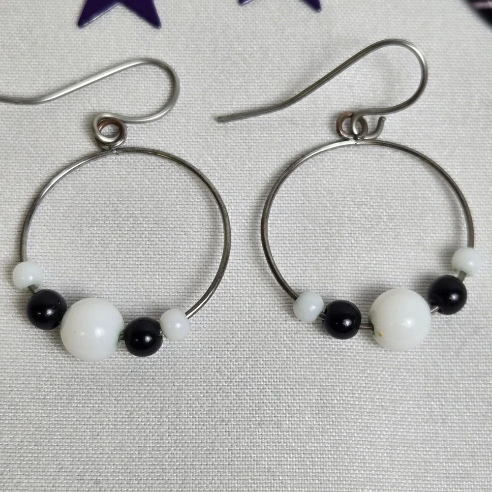 Lot of 3 Pairs of Earrings Stars Hearts Hoops Silver Tone Hardware